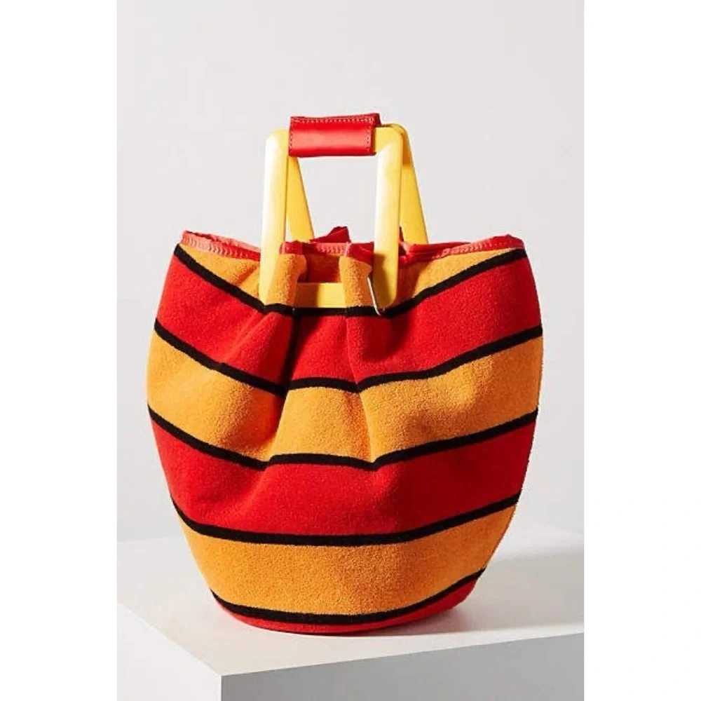 NWT Solid & Striped The Cassie Terrycloth Red & Orange Striped Bucket Purse Bag